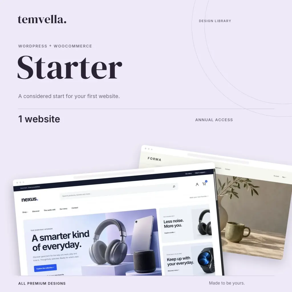 Temvella Starter: annual design library access for 1 website